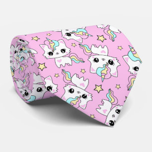 Cravate jolies petites étoiles de licorne sur fond rose
