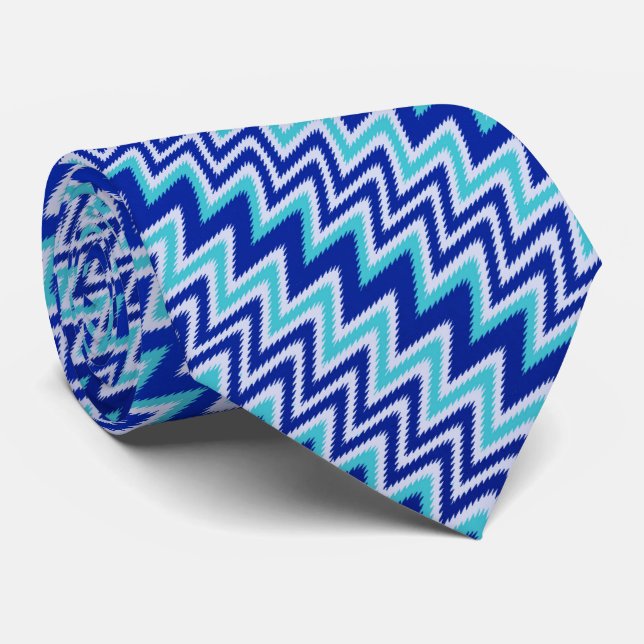 Cravate Jolies rayures zigzag bleu aqua (Roulé)
