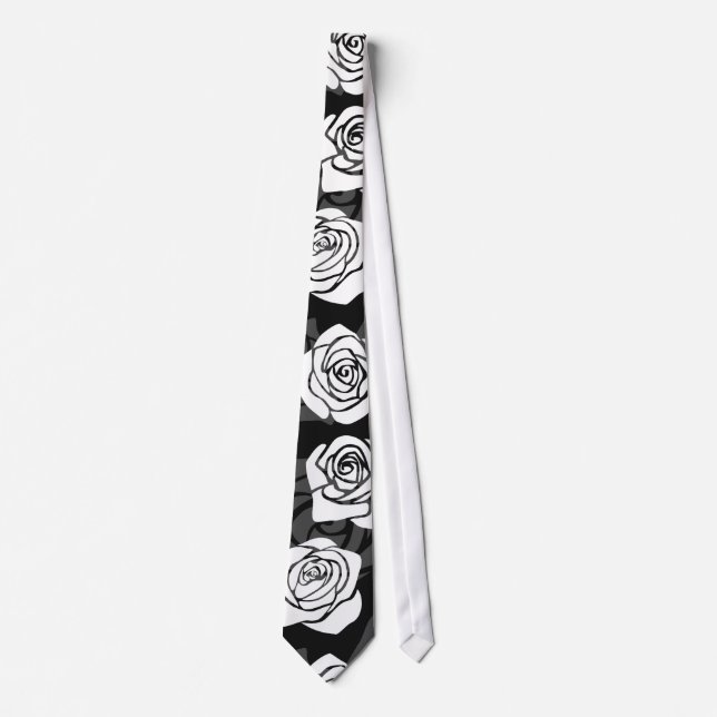 Cravate Jolies roses Vintages en noir et blanc (Devant)
