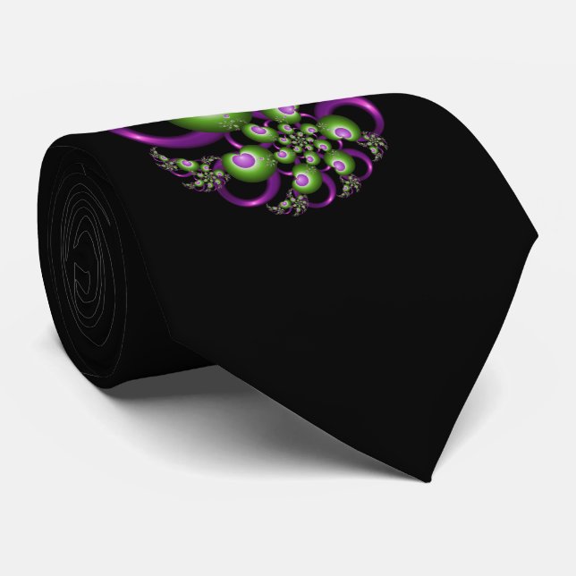 Cravate Jolis cœurs verts roses modernes abstraits fractal (Roulé)
