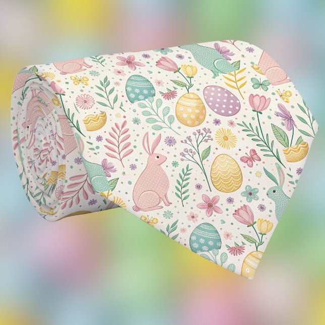 Cravate Jolis lapins de Pâques avec des œufs pastel et des (Créateur téléchargé)