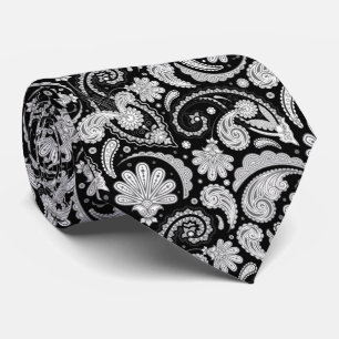 Cravate Jolis motifs cachemire noir blanc vintage