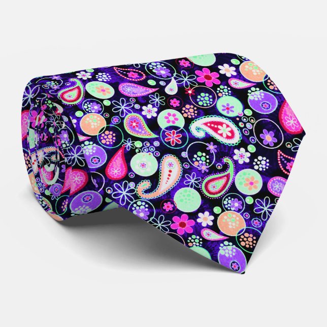 Cravate Jolis motifs paisley colorés (Roulé)