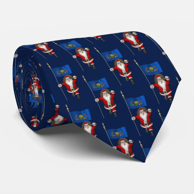 Cravate Jolly Santa Claus Avec Drapeau De Pennsylvanie (Roulé)