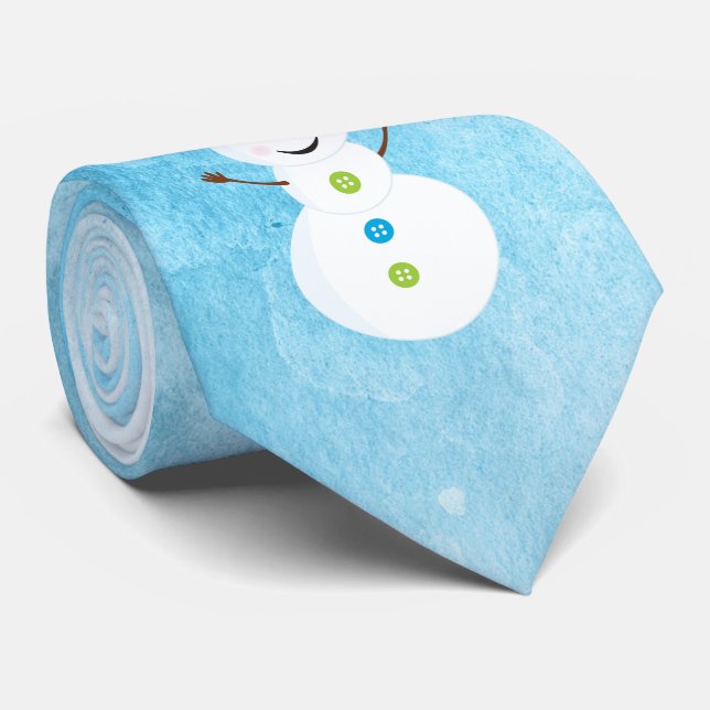 Cravate Jolly Snowman Père Noël Casquette Texté bleu avec  (Roulé)