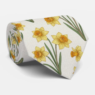 Cravate Jonquille Floral de Printemps en Jaune et Vert Cla