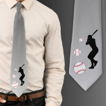 Cravate Joueur de baseball noir Silhouette gris<br><div class="desc">Joueur de baseball noir Silhouette gris Cravate</div>