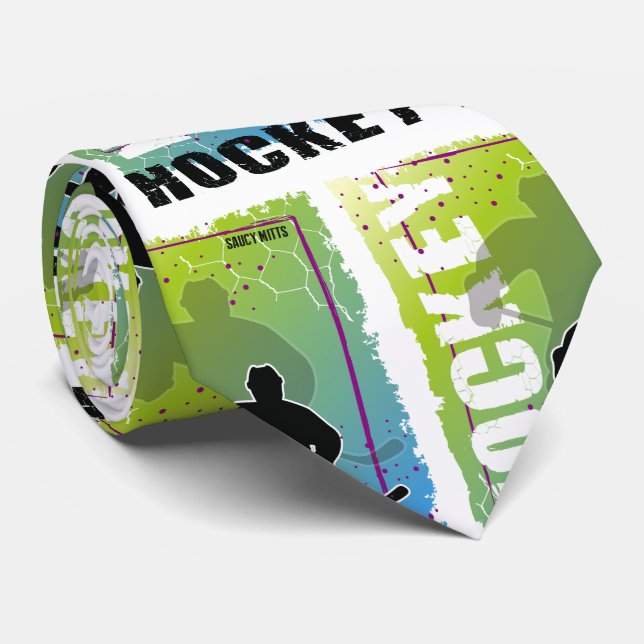 Cravate Joueur de hockey Abstrait bleu et vert (Roulé)