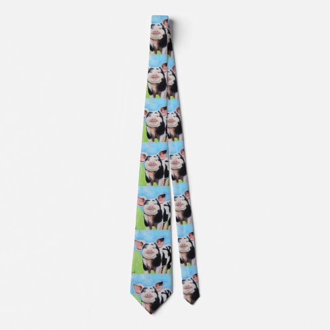 Cravate Joyeuse peinture de petit cochon (Devant)