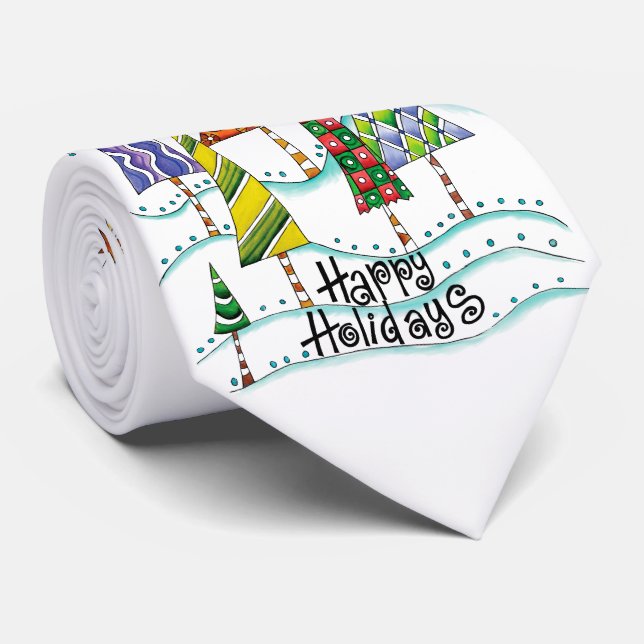 Cravate Joyeuses Fêtes ! Jolis sapins de Noël avec des éto (Roulé)