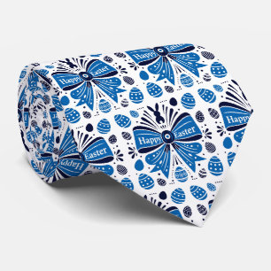 Cravate Joyeuses Pâques Arc Bleu Art Populaire Lapin & Œuf