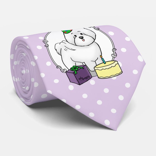 Cravate Joyeux anniversaire (fête) Bichon Frise Dog - mign (Roulé)