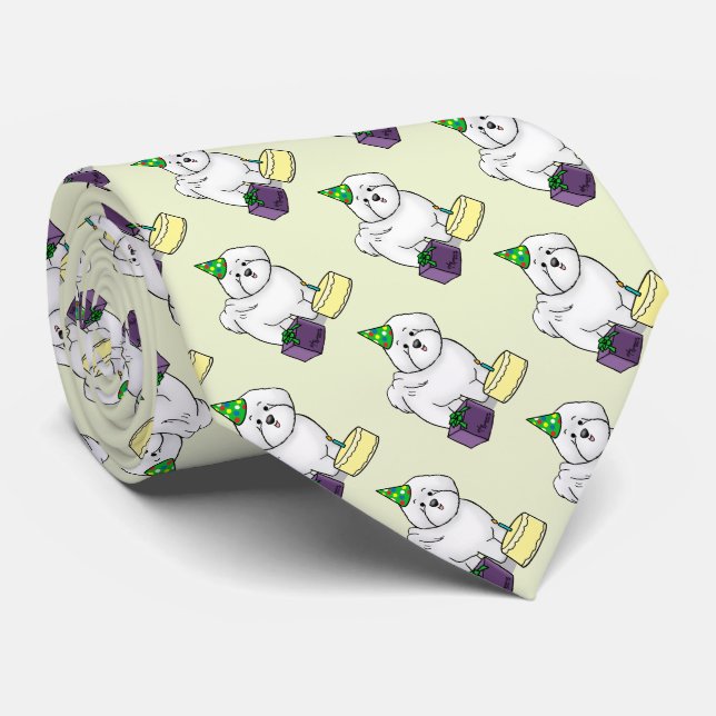 Cravate Joyeux anniversaire (fête) Bichon Frise Dog - mign (Roulé)