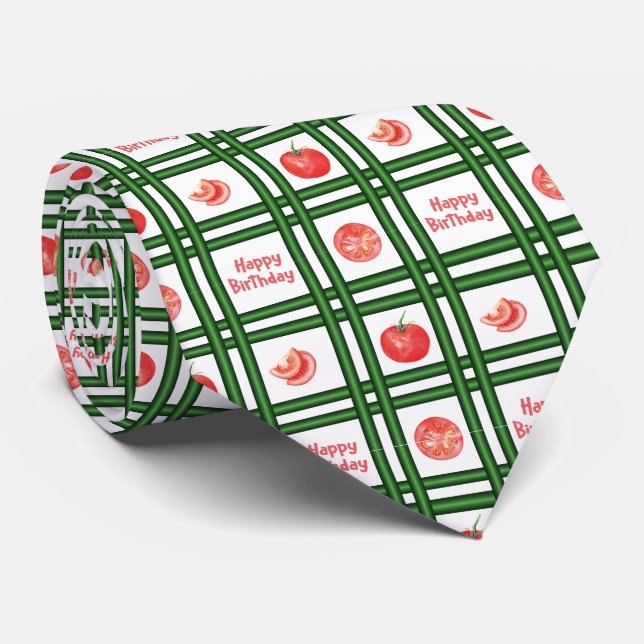 Cravate Joyeux anniversaire - Motif de tomates fraîches (Roulé)