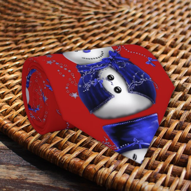 Cravate Joyeux Bonhomme de Neige Bleu de Noël  (Cute Blue Snowman Christmas Tie by the Olde Christmas Shoppe)
