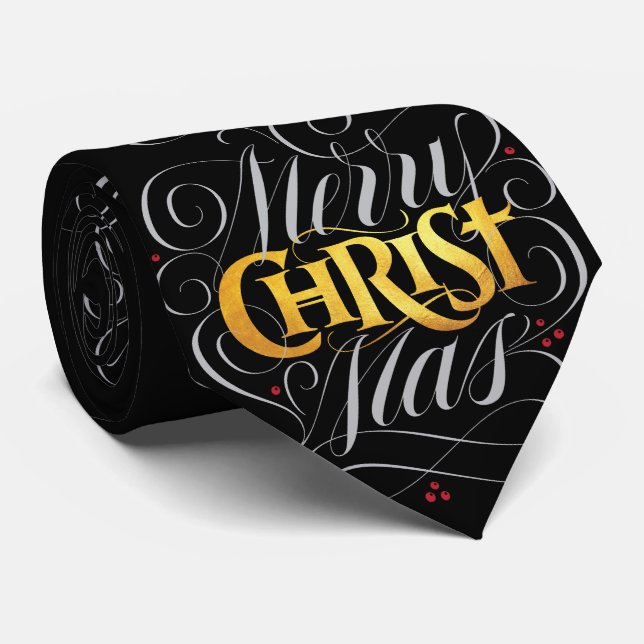 Cravate Joyeux CHRISTmas Christian Gold Script Christ Jésu (Roulé)