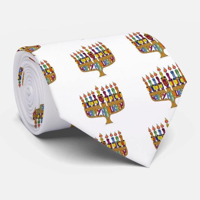 Cravate Joyeux Hanukkah Toupies Menorah (Roulé)