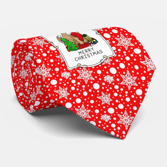 Cravate Joyeux Noël 2 Goldendoodle (rouge doré) mignonne (Roulé)