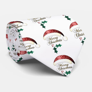 Cravate Joyeux Noël chapeau de Père Noël Rouge Or Vert Pai
