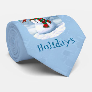 Cravate Joyeux Noël Snowman & Birds Winter Scene