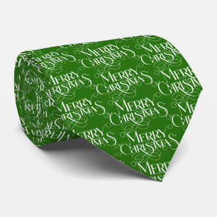 Cravate Joyeux Noël Typographie Rétro Sur Vert