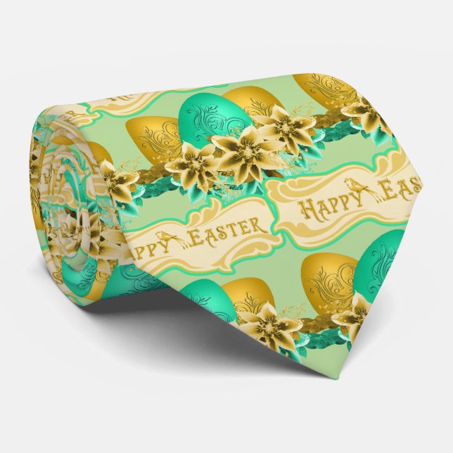 Cravate Joyeux Oeufs De Pâques Et Fleurs (Roulé)