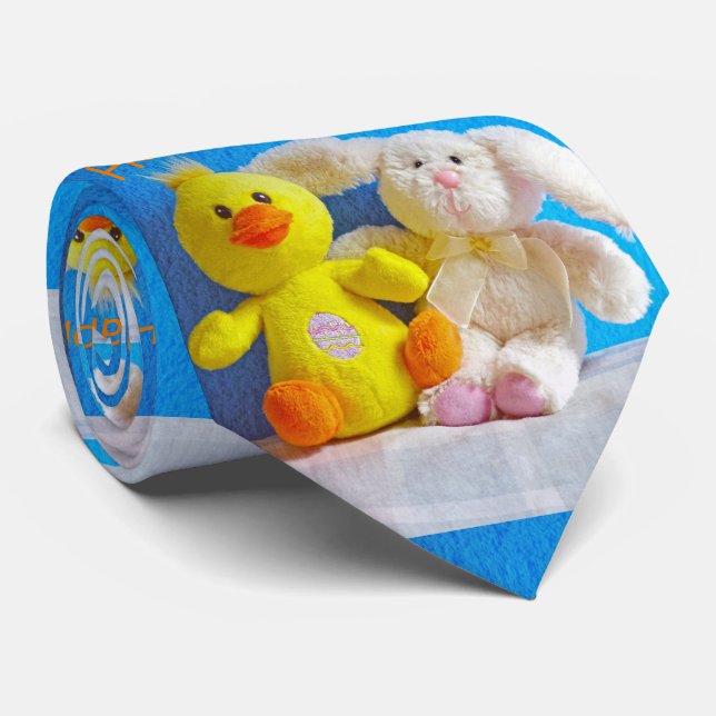Cravate Joyeux poussin de Pâques + lapin (Roulé)