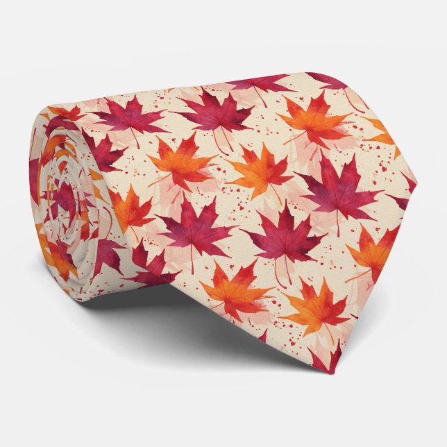 Cravate Joyful Sunset Glow Watercolor Maple Leaf (Roulé)
