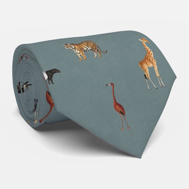 Cravate Jungle Safari Animals Pattern Blue Neck Tie (Roulé)