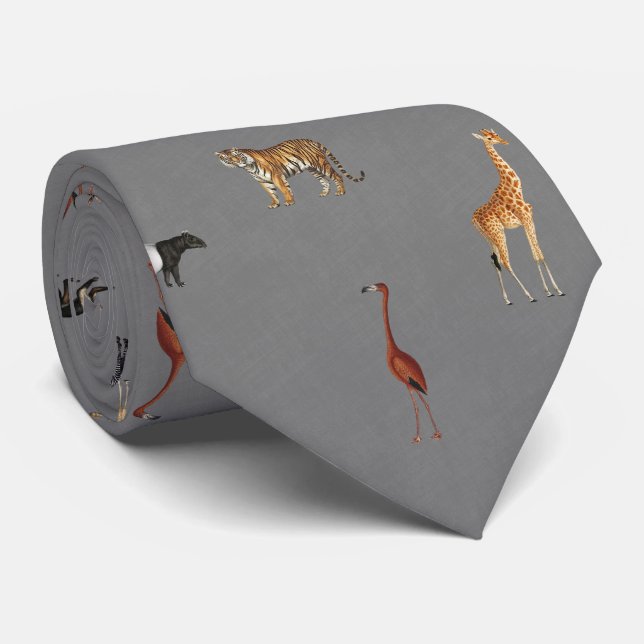 Cravate Jungle Safari Animals Pattern Dark Grey Neck Tie (Roulé)
