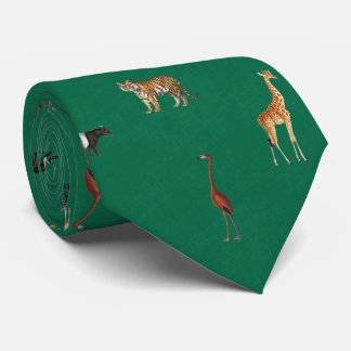 Cravate Jungle Safari Animals Pattern Kelly Green Neck Tie