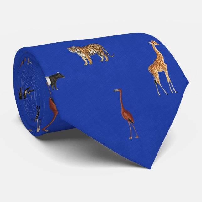 Cravate Jungle Safari Animals Pattern Royal Blue Neck Tie (Roulé)