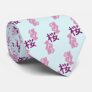 Cravate kanji de fleurs de cerisiers écriture japonaise