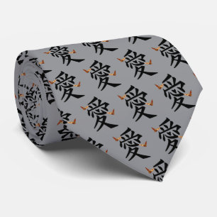 Cravate Kanji pour l'amour avec deux papillons