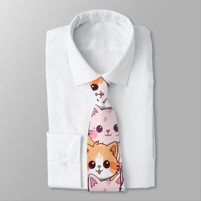 Cravate Kawaii Chat félin Kitten visage animal de compagni (Attaché)