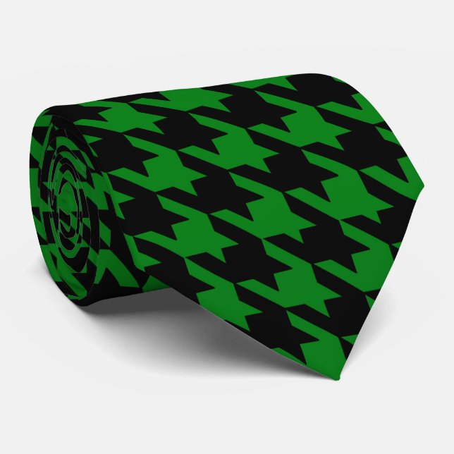 Cravate Kelly Green & Black Large Houndstooth Check (Roulé)