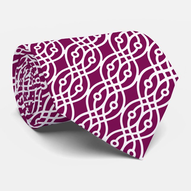 Cravate Kimono imprimé, aubergine violet et blanc (Roulé)
