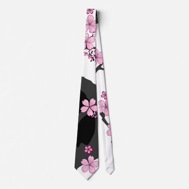 Cravate Kimono japonais Sakura noir et blanc (Devant)