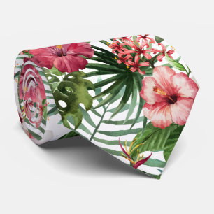 Cravate La ketmie tropicale fleurit le motif de feuillage