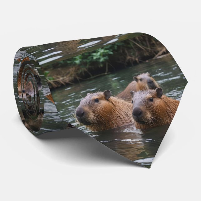 Cravate La Nage Des Capybaras Dans La Rivière, (Roulé)