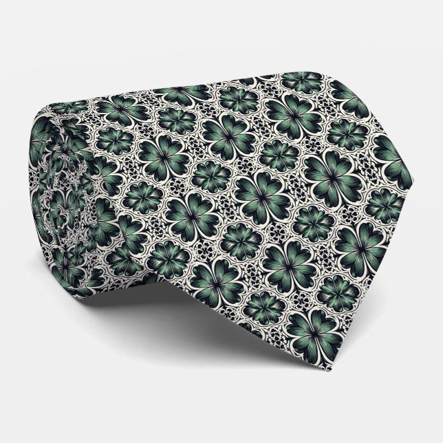 Cravate La Saint-Patrick Abstrait Motif de trèfle à quatre (Roulé)