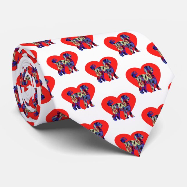 Cravate Labradoodle Chien Silhouette Valentines Jour Blanc (Roulé)