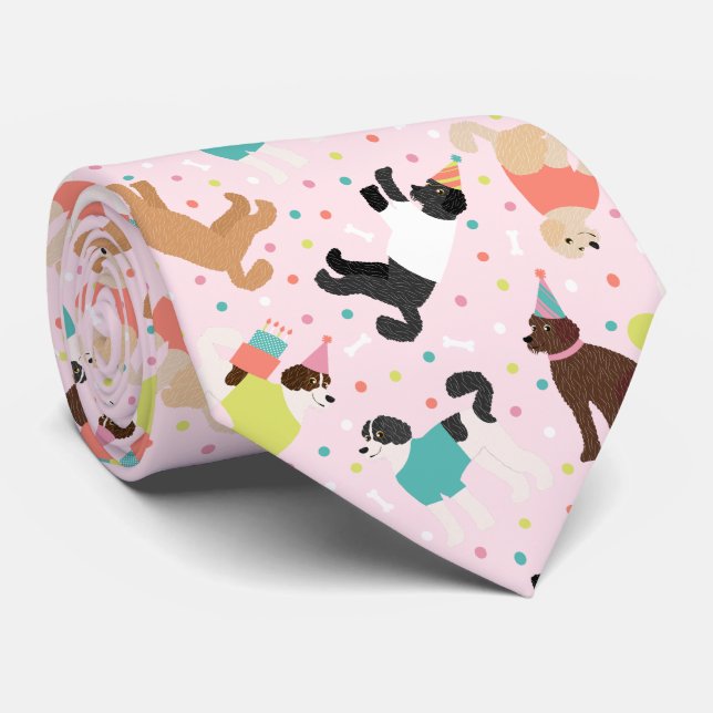 Cravate Labradoodle / Goldendoodle Anniversaire Party (Roulé)