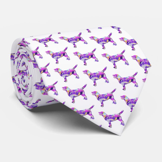 Cravate Labrador Retriever Chien Silhouette violet blanc (Roulé)