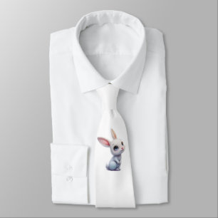 Cravate Lapin blanc mignon aux grands yeux bleus