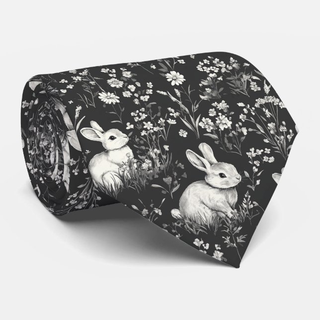 Cravate Lapin de la forêt noire motif botanique (Roulé)