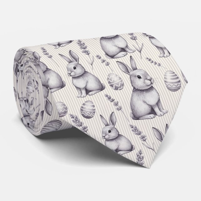 Cravate Lapin de Pâques avec Motif Pastel de Printemps Œuf (Roulé)
