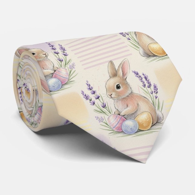 Cravate Lapin de Pâques avec Motif Pastel de Printemps Œuf (Roulé)