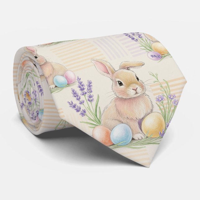 Cravate Lapin de Pâques avec Motif Pastel de Printemps Œuf (Roulé)