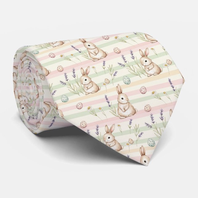 Cravate Lapin de Pâques avec motif pastel de printemps Œuf (Roulé)